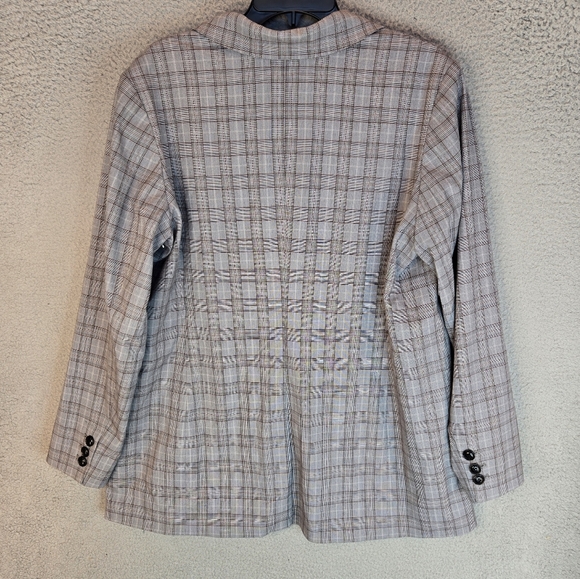 Nordstrom Womens Blazer Jackets Sz 1X Plaid Gray-Brown Career Business Office - Picture 10 of 14